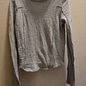We The Free Raw Seam Long Sleeve Tee in Light Gray